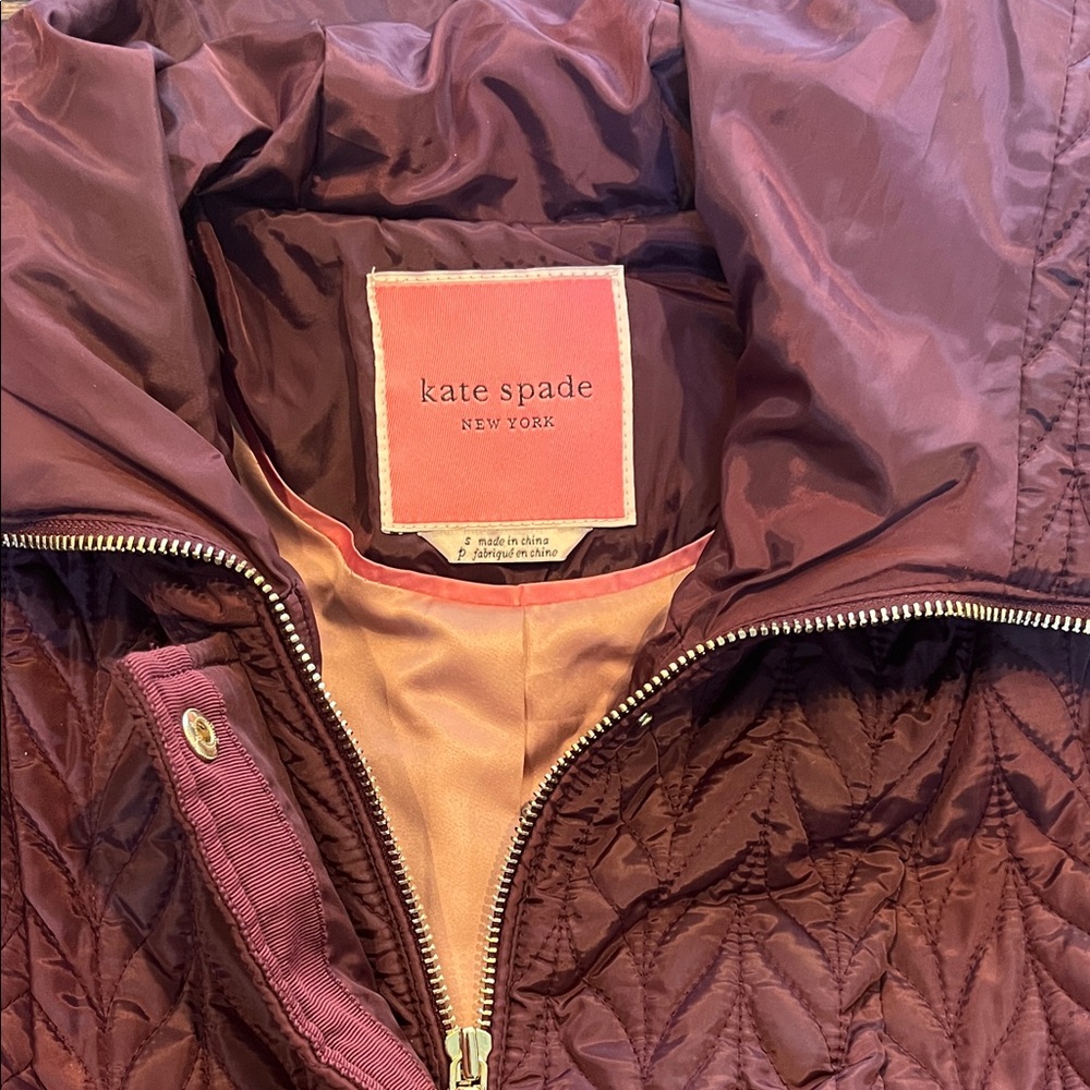 Kate Spade Mulberry Quilted Hooded Coat, size small - Picture 2 of 7